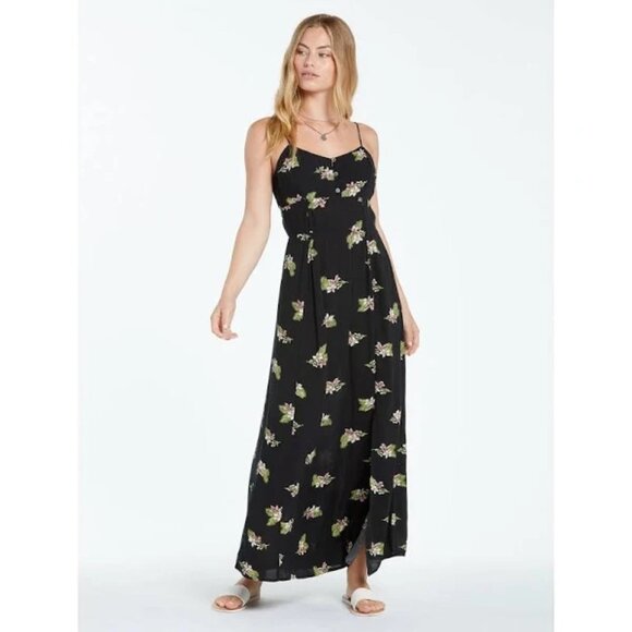 Volcom Rumors Black Spaghetti Strap Floral Print Maxi Dress - S (4/6) - Picture 1 of 4
